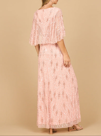Beaded Gown with Half Cape