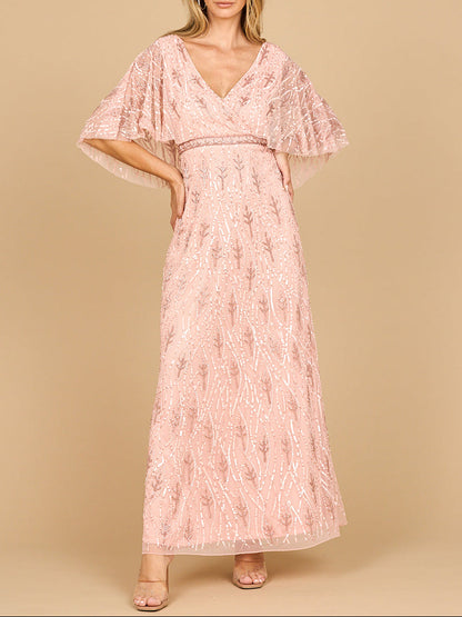 Beaded Gown with Half Cape