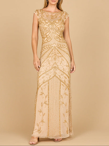 Lara 28876 - Beaded Cap Sleeve Sheath Gown