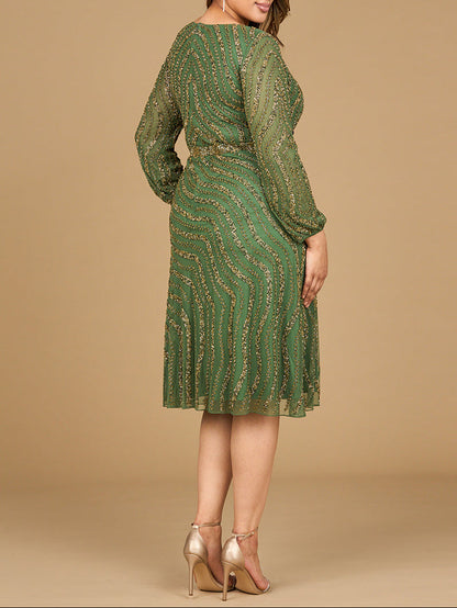Beaded Midi Dress with Long Sleeves