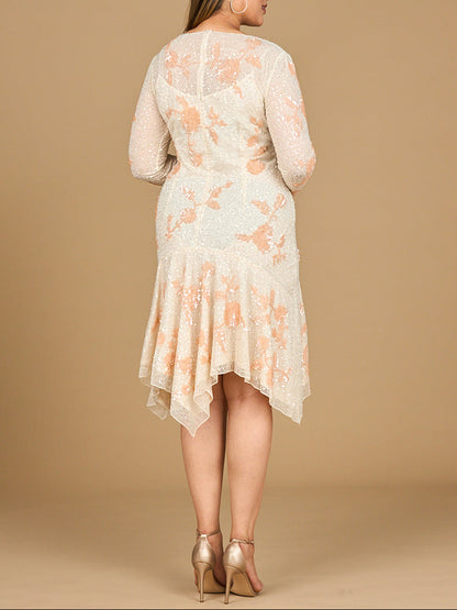 Beaded Midi Dress with Asymmetrical Hem