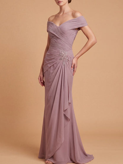 Off Shoulder Elegant Chiffon Gown
