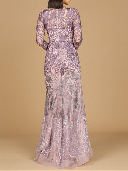 Long Sleeve V-Neck Mermaid Gown