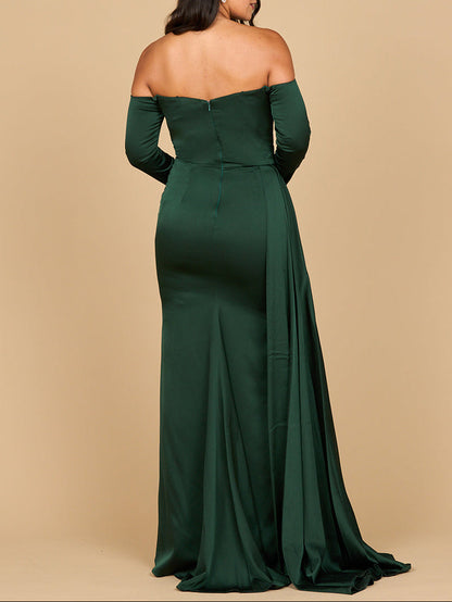 Lara 28936 - Off Shoulder Satin Dress with Beaded Details