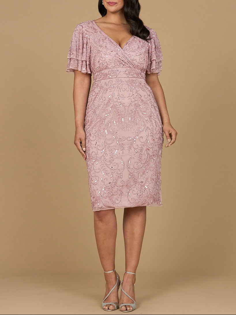 Beaded Midi Dress with Cape Sleeves