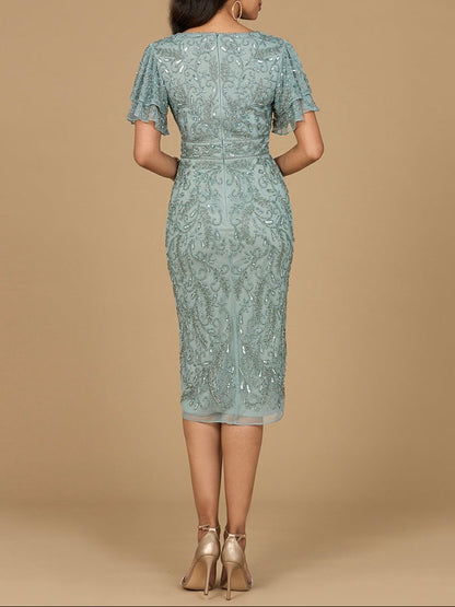 Beaded Midi Dress with Cape Sleeves