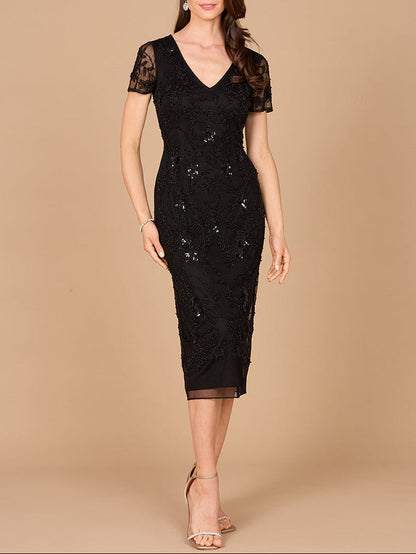 Beaded Midi Dress with Cap Sleeves