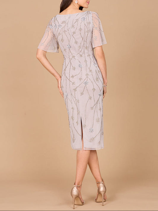 Beaded Midi Dress with Cape Sleeves