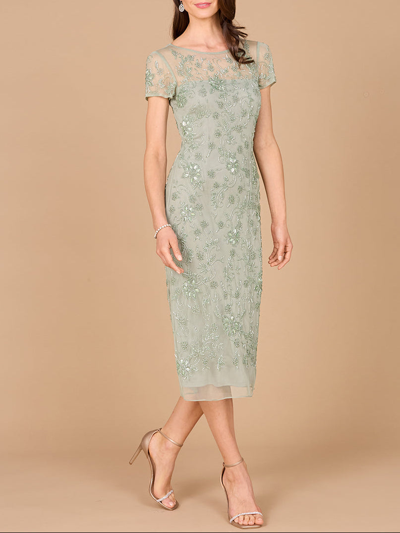 Beaded Midi Dress with Cap Sleeves
