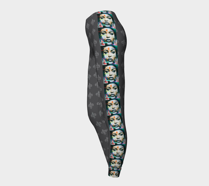 Beautiful Woman's Face Side Seam Printed Long Yoga Leggings