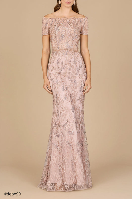 Off Shoulder Mermaid Gown with Short Sleeves