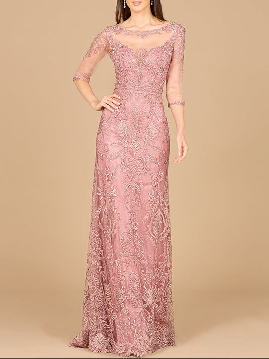 Detachable Half Sleeve Lace Sheath Gown