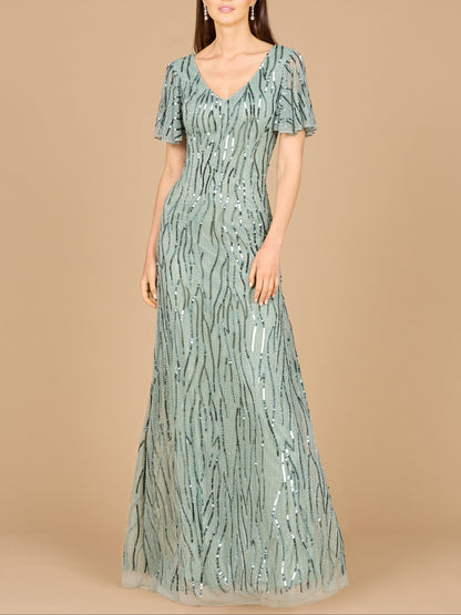 Beaded Gown With Cape Sleeves