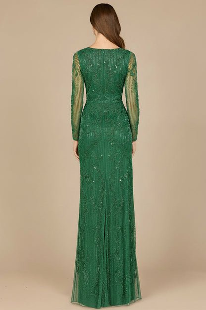 Elegant Long Sleeve Beaded Gown  - OUTLET