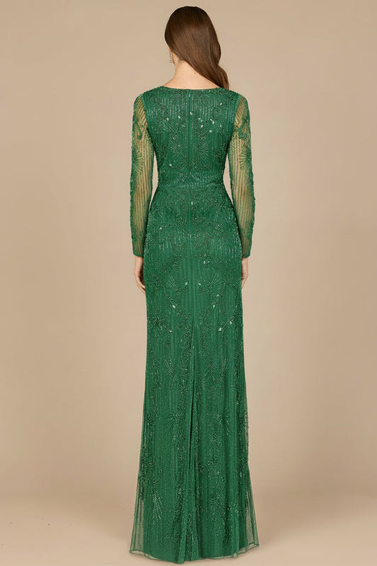 Elegant Long Sleeve Beaded Gown  - OUTLET