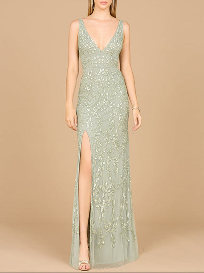 Embellished Gown with Slit - OUTLET