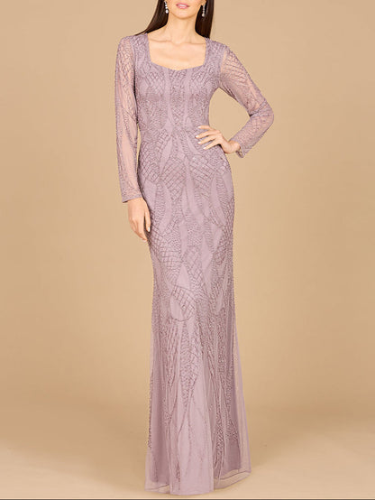 V Neck Beaded Long Sleeve Dress