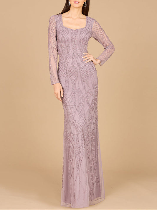 V Neck Beaded Long Sleeve Dress