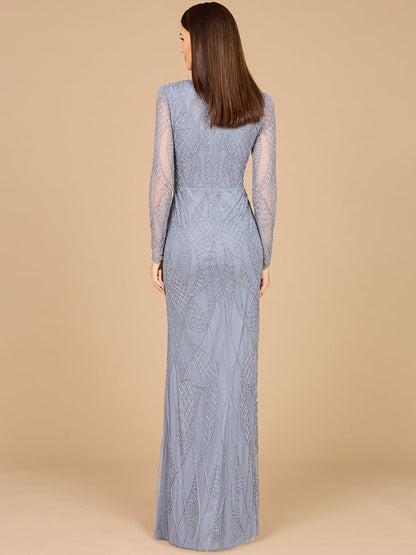 V Neck Beaded Long Sleeve Dress