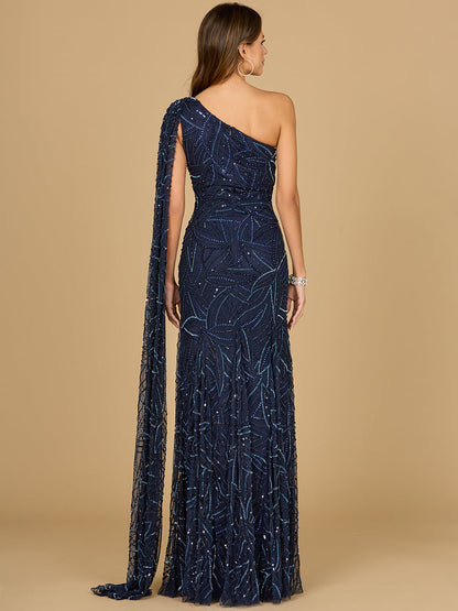 One Shoulder Cape Gown