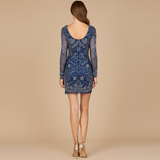 Long Sleeve Short Beaded Dress