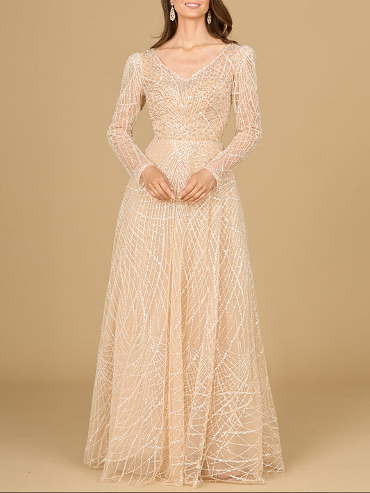 Long Sleeve V-Neck Ballgown