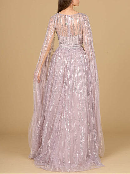 A-line Gown with Long Cape Sleeves