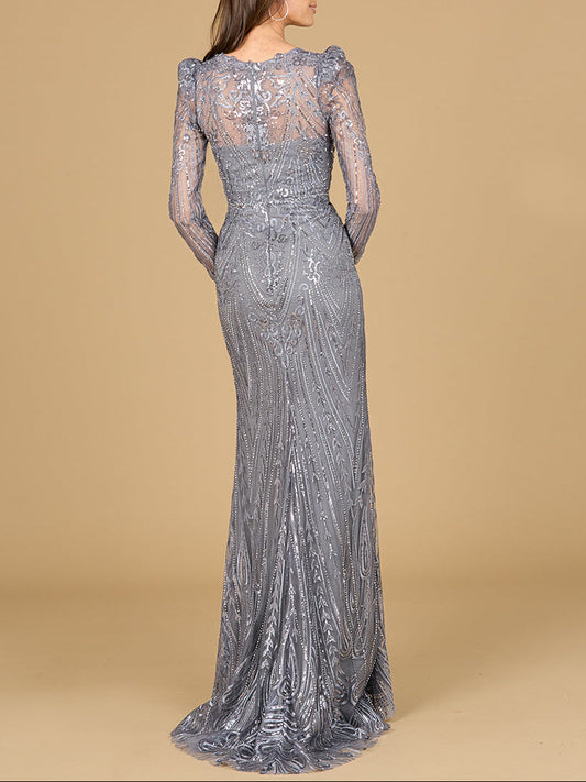 Long Sleeve Sheath Gown with Juliet Sleeves