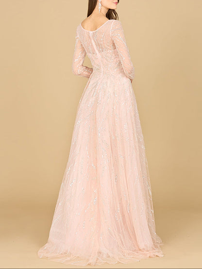 Long Sleeve Beaded Lace Gown