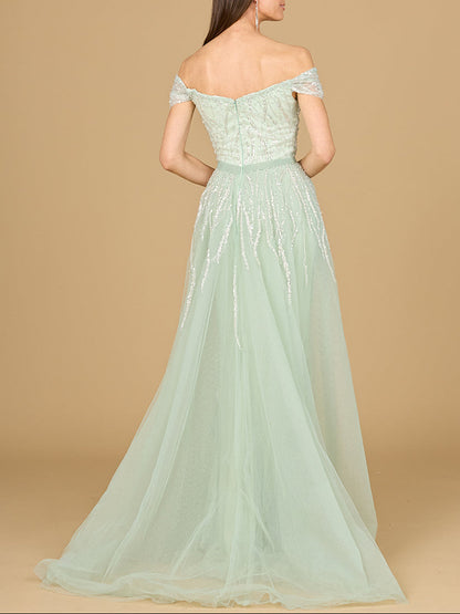 Classic Off Shoulder Overskirt Gown