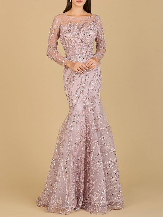 Long Sleeve Mermaid Beaded Gown