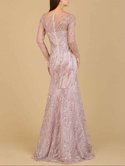 Long Sleeve Mermaid Beaded Gown