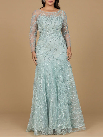 Long Sleeve Mermaid Beaded Gown