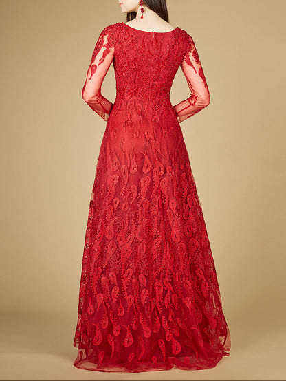 Long Sleeve V-Neck Ballgown  - OUTLET