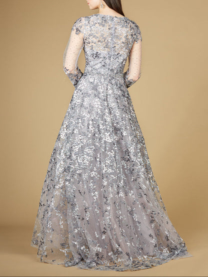A-line Gown With Long Sleeves, V-Neckline