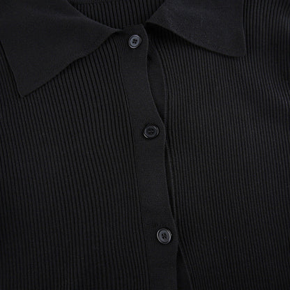 Women's V-Neck Ribbed Knit Button Cardigan Top – Black