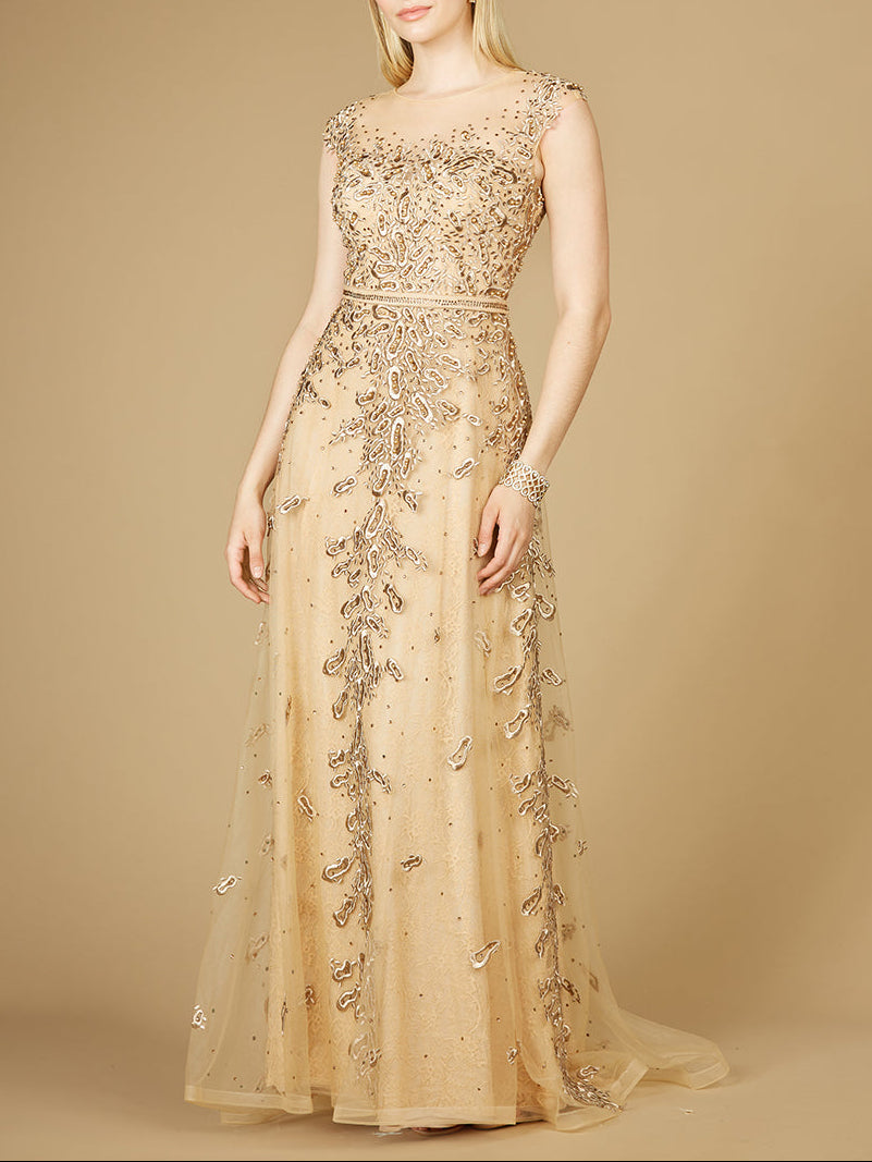 Inspired Lace Gown with Cap Sleeves