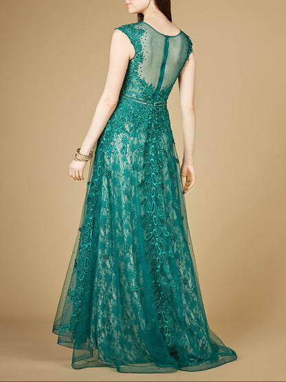 Inspired Lace Gown with Cap Sleeves