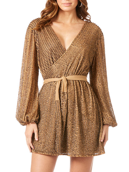 Long Sleeve Cocktail Wrap Dress - OUTLET
