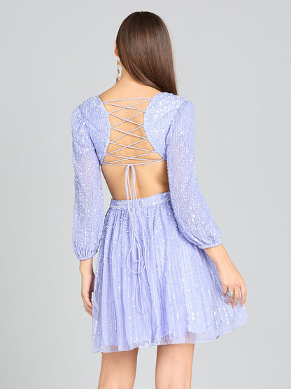 Long Sleeve Cut Out Dress with Lace Up Back