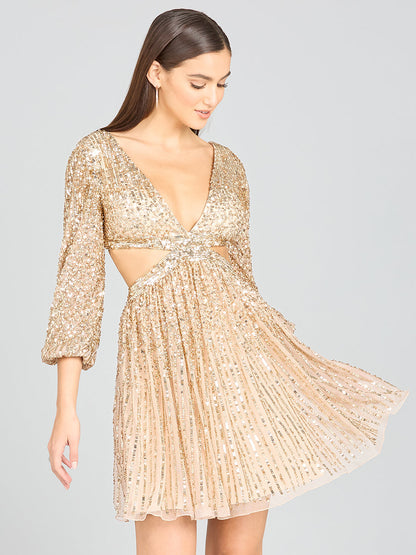 Long Sleeve Cut Out Dress with Lace Up Back