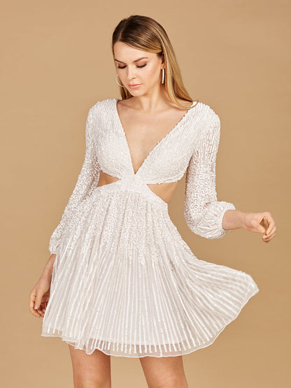 Long Sleeve Cut Out Dress with Lace Up Back