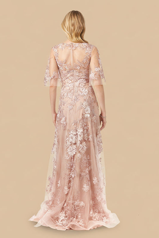 Cape Sleeve Lace Modest Gown
