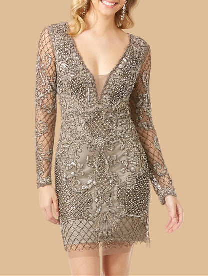 Lara 29610 - Long Sleeve Beaded Cocktail Dress
