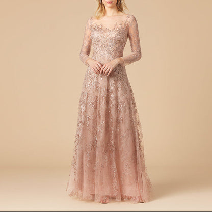Lara 29677 - Illusion Neckline A-line Long Sleeves Gown