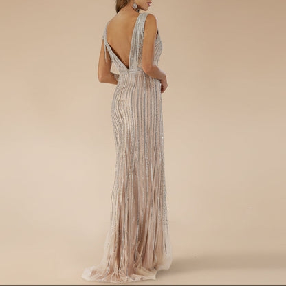 Beaded V-Neck Gown - Lara 29680
