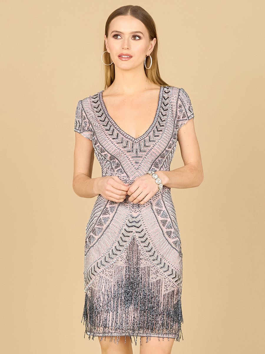Lara Brooklyn Beaded Fitted Short Dress with Open Back | 29889