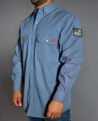 FR Pearl Snap Work Shirt - Conqueror Navy - With U.S Flag
