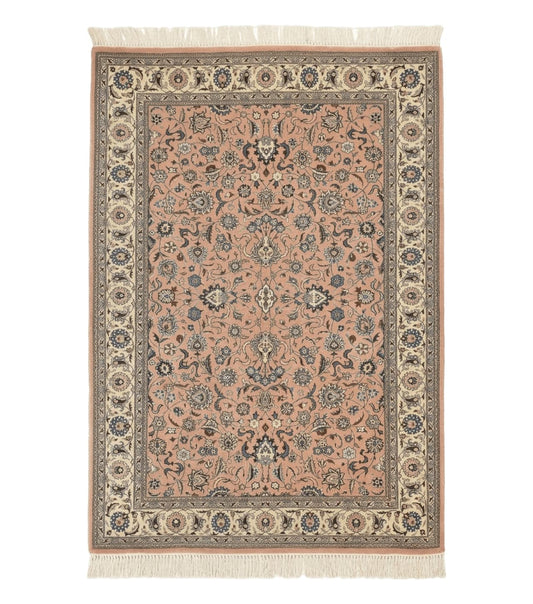 Pak Persian Rug 4x6, Pink and Cream, Very Fine 225 KPSI, Handmade Wool Oriental Carpet