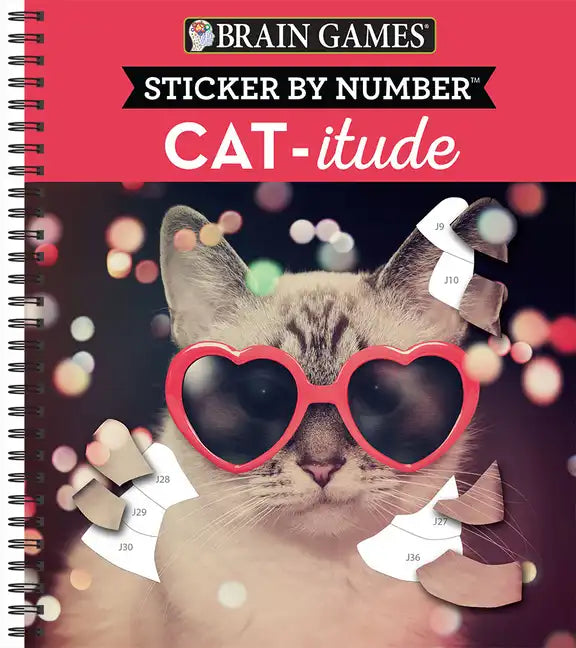 Brain Games - Sticker by Number: Cat-Itude (25 Images to Sticker) - Spiral